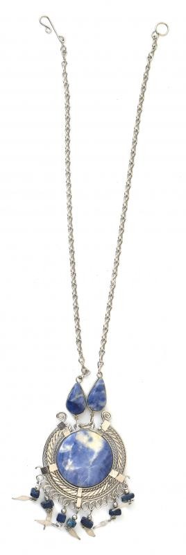 Kék achát köves nyaklánc, bizsu, h:42cm