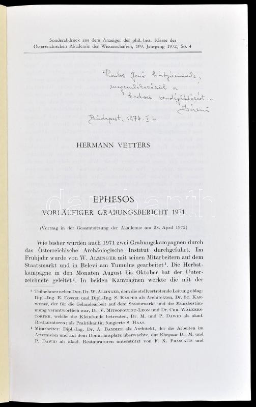 Hermann Vetters: Ephesos. Vorläufiger Grabungsbericht 1971. (Mit 11 Abbildungen im Text und 22 Tafeln:) Wien-Köln-Graz, 1972., Hermann Büöhlaus. Német nyelven. Fekete-fehér táblákkal. Benne Kasper Sándor egy írásának fénymásolatával. - Image 2