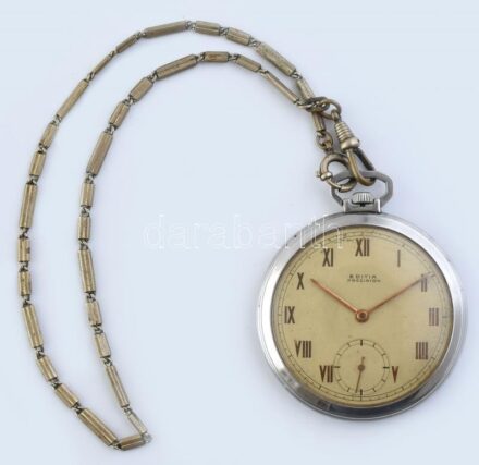 Editia zsebóra, jelzett számlap, jelzett szerkezet szép, működő állapotban d: 45 mm fém óraszíjjal