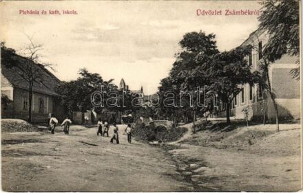Zsámbék, plébánia és katolikus iskola. Back Gusztáv kiadása