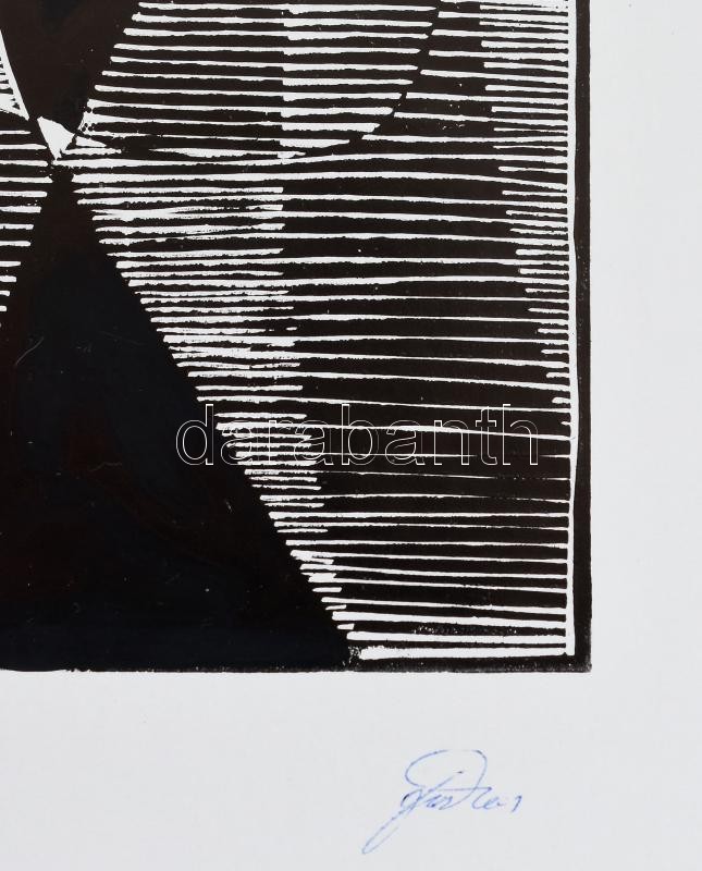 Farkas József (?-): Formák, 1970. Linómetszet, papír, jelzett, lap teteje kartonra kasírozva, 20×27 cm - Image 2