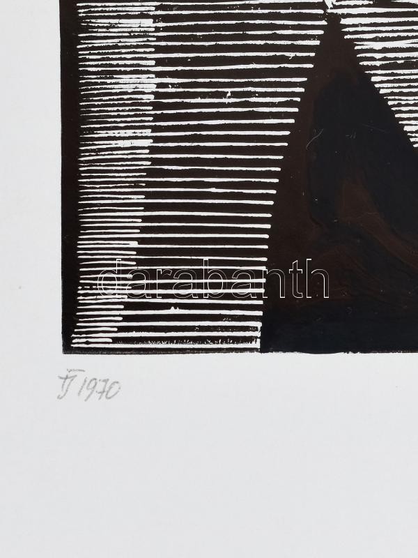 Farkas József (?-): Formák, 1970. Linómetszet, papír, jelzett, lap teteje kartonra kasírozva, 20×27 cm - Image 3