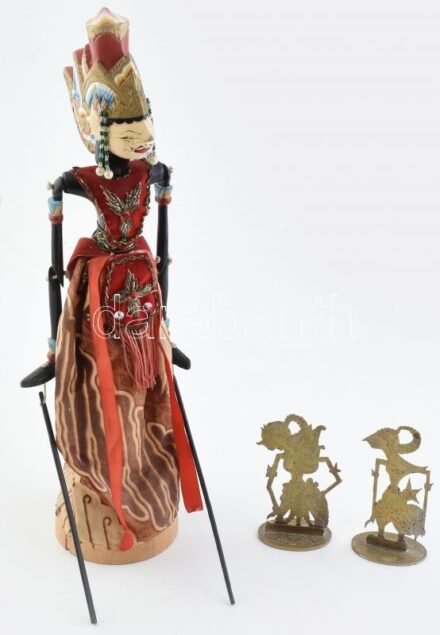 Wayang figura + 2 db réz figura, m: 10 és 37 cm