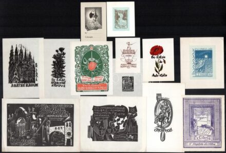13 db különféle technikájú külföldi és magyar (Andruskó Károly, Gerard Gaudaen) ex libris / 13 ex libris bookplates. Different technique