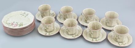 Bavaria 8db reggeliző készlet, gránit mintás porcelán, matricás virág díszekkel, jelzett, kopásnyomokkal. összesen 24 darabból áll.