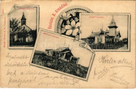 1899 (Vorläufer) Balatonalmádi, Margit kápolna, Szelima és Luiza nyaraló. Krausz A. és fia kiadása, Art Nouveau, floral (EB)