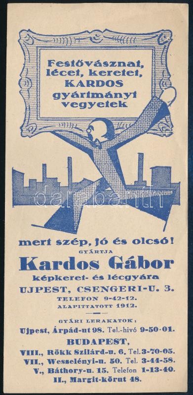 Kardos Gábor képkeret- és lécgyára Újpest számolócédula