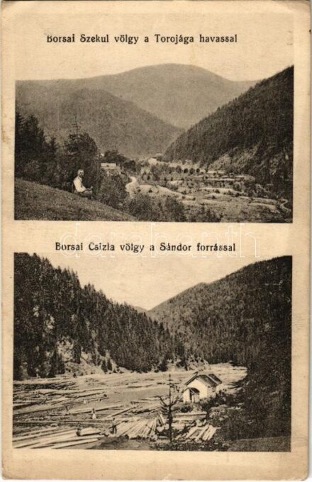 Borsa, Szekul-völgy a Torojága havassal, Csizla-völgy a Sándor-forrással, fűrésztelep / sawmill (EK)