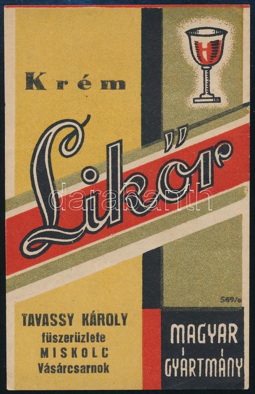 Krém Likőr Tavassy Károly fűszerüzlete címke