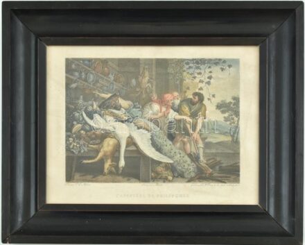 cca 1788 Charles Nicolas Varin: Peter Paul Rubens után: L'Aventure de Philopoemen. Üvegezett dekoratív keretben. 16x21cm