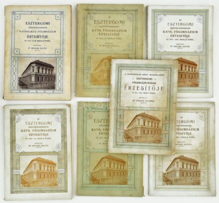 1912-1918 Az Esztergomi Szentbenedekrendi Kath. Főgimnázium értesítői az 1911-1912/1912-1913/1913-1914/1914-1915/1915-1916/1916-1917/197-1918. Közzéteszi Molnár Szulpic. Győr-Esztergom,1912-1918, Győregyházmegyei Alap-Laiszky János.