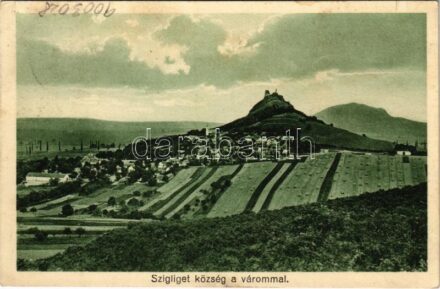 1929 Szigliget, látkép várrommal + 'BUDAPEST - KESZTHELY 48 A' vasúti mozgóposta bélyegző (ázott sarkak / wet corners)