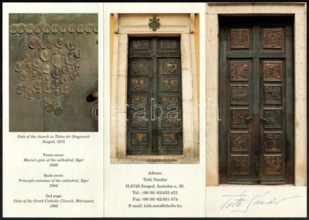 Tóth Sándor (1933-) szobrász, aláírt színes ismertető műveivel