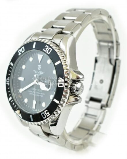 Tevise QT801 quartz karóra, dátumkijelzővel, vízálló, fém pánttal, működőképes, elemcserére szorul, d: 4,5 cm