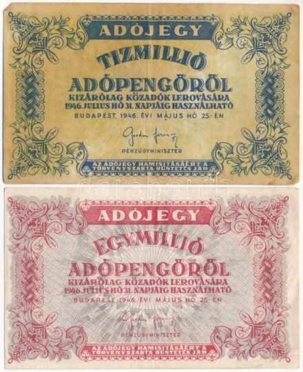 1946. 1.000.000 AP + 10.000.000 AP T:III Adamo P53B,P54