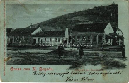 1901 Boksánbánya, Németbogsán, Deutsch-Bogsan, Bocsa Montana; Martin Demetrovits szálloda, hitelbank, Fürdőház kávéház, étterem és sörcsarnok. Carl Szabonáry / hotel, restaurant, cafe, beer hall, spa, credit bank (fa)