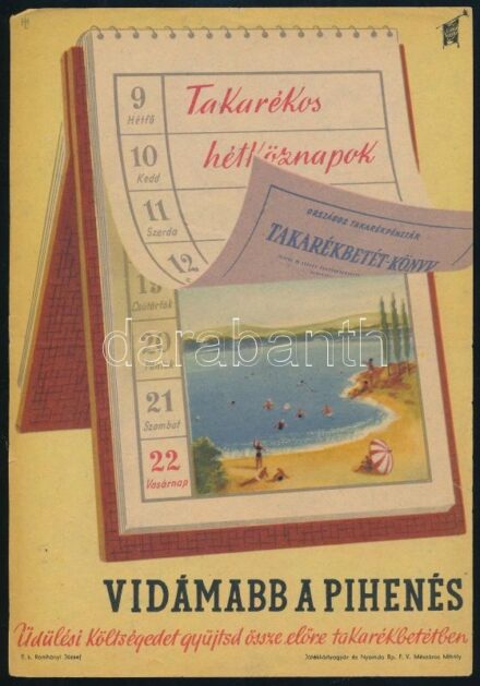 cca 1960 Vidámabb a pihenés, retro kisplakát, ofszet, papír, Játékkártyagyár és nyomda Bp., Állami Hirdető, lapszéli apró szakadásokkal, 24×16,5 cm