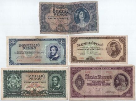 1945-1946. 100P-1.000.000.000P (9x,7klf) T:III-IV némelyiken apróbb szakadások, foltok