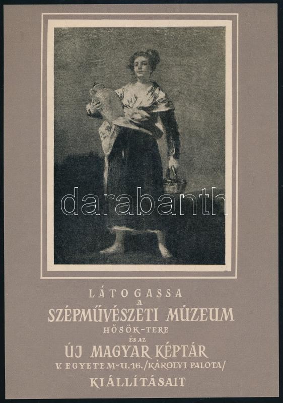 1955 Látogassa a Szépművészeti Múzeum és az Új Magyar Képtár kiállításait, retro kisplakát, ofszet, papír, hátoldalán 1955. okt. 1. dátum pecséttel, jó állapotban, 24×16,5 cm