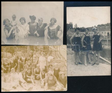 cca 1910-1921 Fürdőzők, 3 db fotólap, 8,5×12 cm