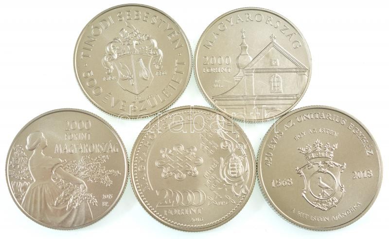 2015. 2000Ft Cu-Ni 'Csók István 1865-1961' + 2015. 2000Ft Cu-Ni '500 éve született Tinódi Sebestyén' + 2016. 2000Ft Cu-Ni 'Hetvenéves a forint' + 2016. 2000Ft Cu-Ni 'Szent Márton - Savaria' + 2018. 2000Ft Ag '450 éves az Unitárius - Image 2