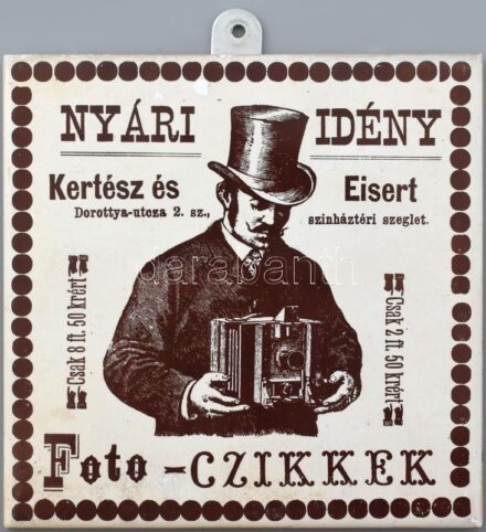 Csempe, fajansz, Kertész és Eisert Foto cikkek, kopásnyomokkal, 15x15cm