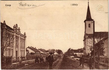 Csap, Chop, Cop; látkép, zsinagóga. Vasúti levelezőlapárusítás 473. / street view, synagogue (EK)