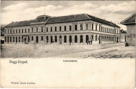 1909 Nagyenyed, Aiud; Leányiskola, Fesztinger Dávid üzlete. Winkler János kiadása / girls' school, shop (Rb)