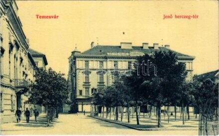 Temesvár, Timisoara; Jenő herceg tér, Turul cipőgyár részvénytársaság üzlete. Sorsjegy a Klotild Szegény gyermekpoliklinika javára a hátoldalon / square, shoe shop. Charity lottery ticket on the backside (fl)