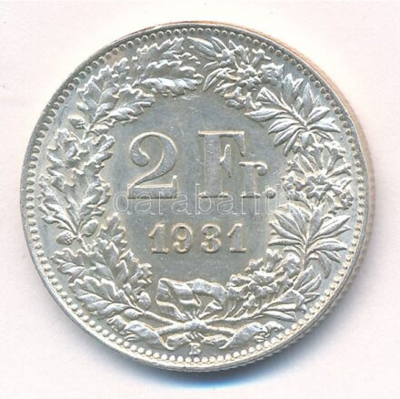 Svájc 1931B 2Fr Ag T:1- kis patina Switzerland 1931B 2 Francs Ag C:AU small patina Krause KM#21