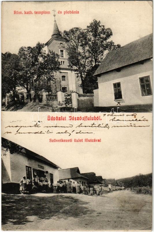 1919 Jászóújfalu, Novácany; Római katolikus templom és plébánia, Fő utca, Szövetkezet üzlete / Catholic church and parish, main street, cooperative shop + 'Cs. pluk polního delostrelectva c. 10. 4. baterie' (EK)