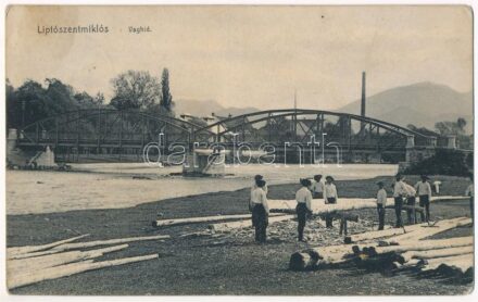 1911 Liptószentmiklós, Liptovsky Mikulás; Vág híd / Váh river bridge (ázott / wet damage)