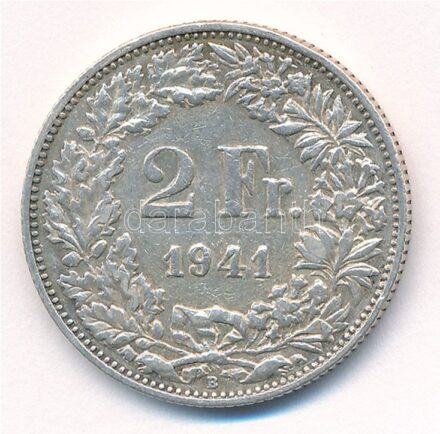 Svájc 1941B 2Fr Ag T:2 patina, kis ph, kis karcok Switzerland 1941B 2 Francs Ag C:XF patina, small edge error, small scratches Krause KM#21