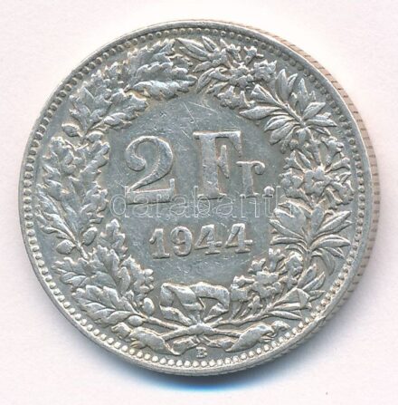 Svájc 1944B 2Fr Ag T:2 patina Switzerland 1944B 2 Francs Ag C:XF patina Krause KM#21