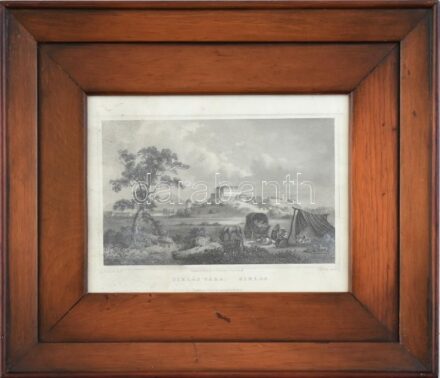 cca 1850 Ludwig Rohbock (1820-1883): Siklós vára, acélmetszet, jelzett a metszeten, dekoratív üvegezett fa keretben, kissé foltos, 13x19 cm