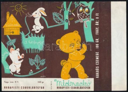 cca 1970 Micimackó csokoládépapír mesefigurákkal, jó állapotban