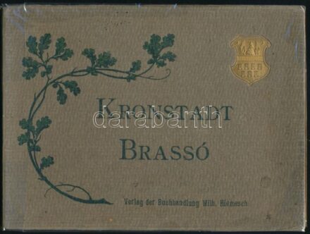 cca 1910 Brassó (Kronstadt) erdélyi városról kiadott német-magyar nyelvű leporellófüzet címeres papírborítóban, 19 képpel, szép állapotban, 16,5×22 cm, 14p