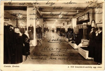 1937 Budapest VIII. Corvin áruház, belső, női konfekció osztály része, szőrmék (EK)