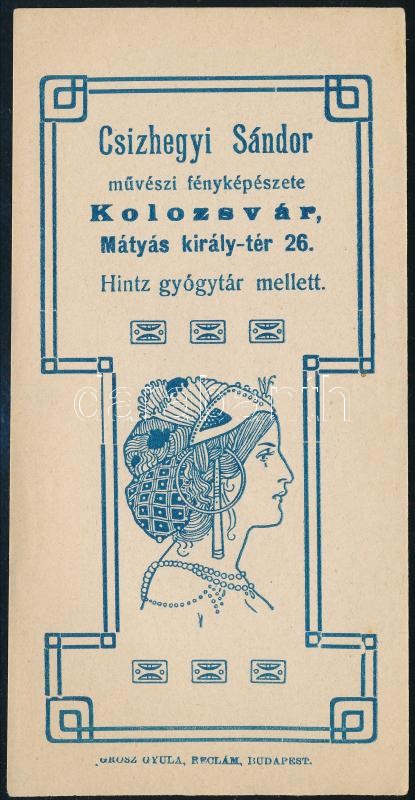 cca 1910 Csízhegyi Sándor kolozsvári (Erdély) fényképész szecessziós számolócédulája, szép állapotban