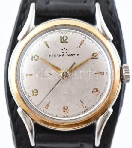 Eterna automata férfi karóra, bőrszíjjal, kopásnyomokkal, működik d:30mm