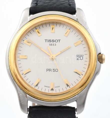 Tissot PR 50 quartz férfi karóra, bőrszíjjal, kopásnyomokkal, működik d:35mm