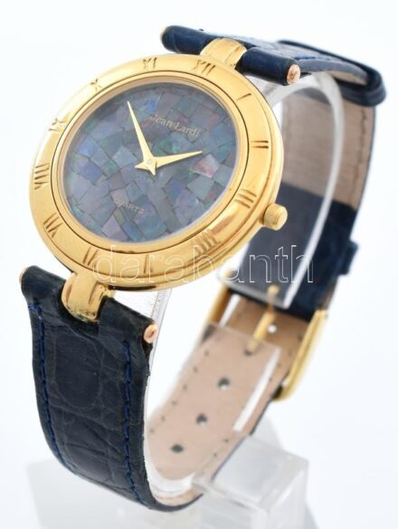 Jean Lardi quartz női karóra, éopál számlapos, kopott bőrszíjjal, kopásnyomokkal, működik d:32mm