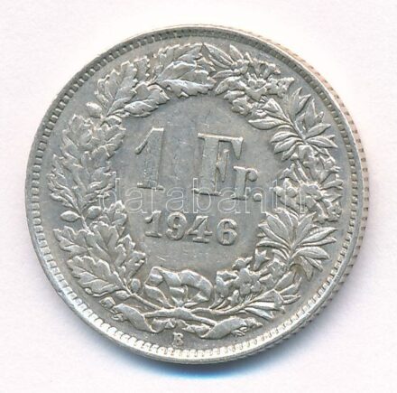 Svájc 1946B 1Fr Ag T:2 patina Switzerland 1946B 1 Francs Ag C:XF patina Krause KM#24
