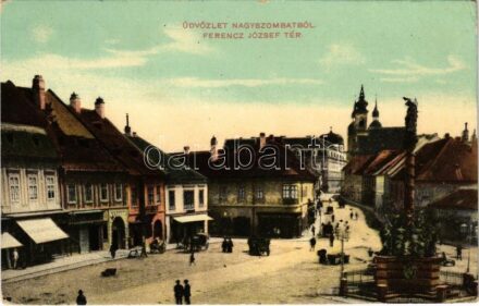 1909 Nagyszombat, Trnava; Ferenc József tér, üzletek. W.L. Bp. 696-708. / square, shops (ragasztónyom / glue mark)