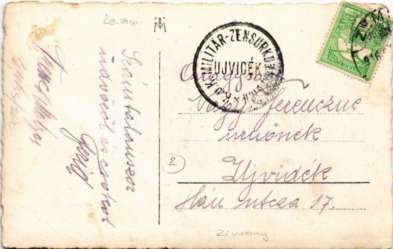 1916 Zimony, Zemun; Dunapart, kikötő, iparvasút, katonák / Danube riverside, port, soldiers, industrial railway. photo + 'K.u.K. Militär-Zensurkommission Újvidék' (fl) - Image 2