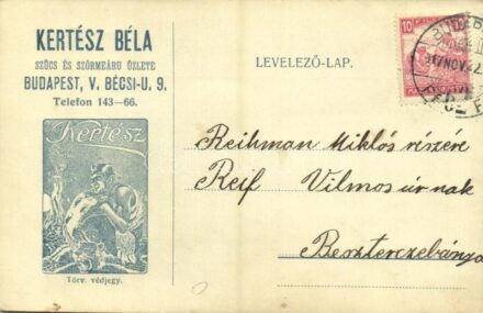 1917 Kertész Béla szűcs és szőrmeáru üzlete. Budapest, Bécsi u. 9. / Hungarian furs and fur products shop advertisement