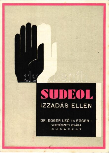 1929 Sudeol izzadás ellen. Dr. Egger Leó és Egger I. vegyészeti gyára, Budapest - Resorcin-Kámfor-Salycilsav vizes oldata, reklám / Hungarian Antiperspirant advertisement (EK)