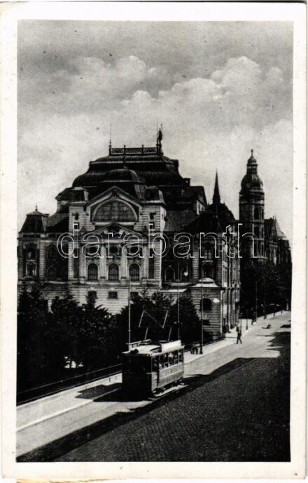 Kassa, Kosice; színház, villamos / theatre, tram + '1938 Kassa visszatért' So. Stpl (EK)