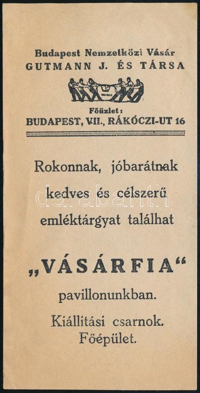 Budapest Nemzetközi Vásár Gutmann J. és Társa számolócédula