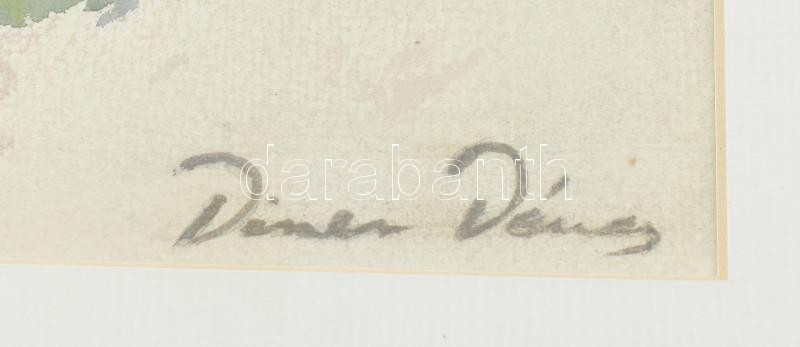 Diner Dénes jelzéssel: Fák. Akvarell, papír. Sérült üvegezett fakeretben. 41x32cm - Image 2